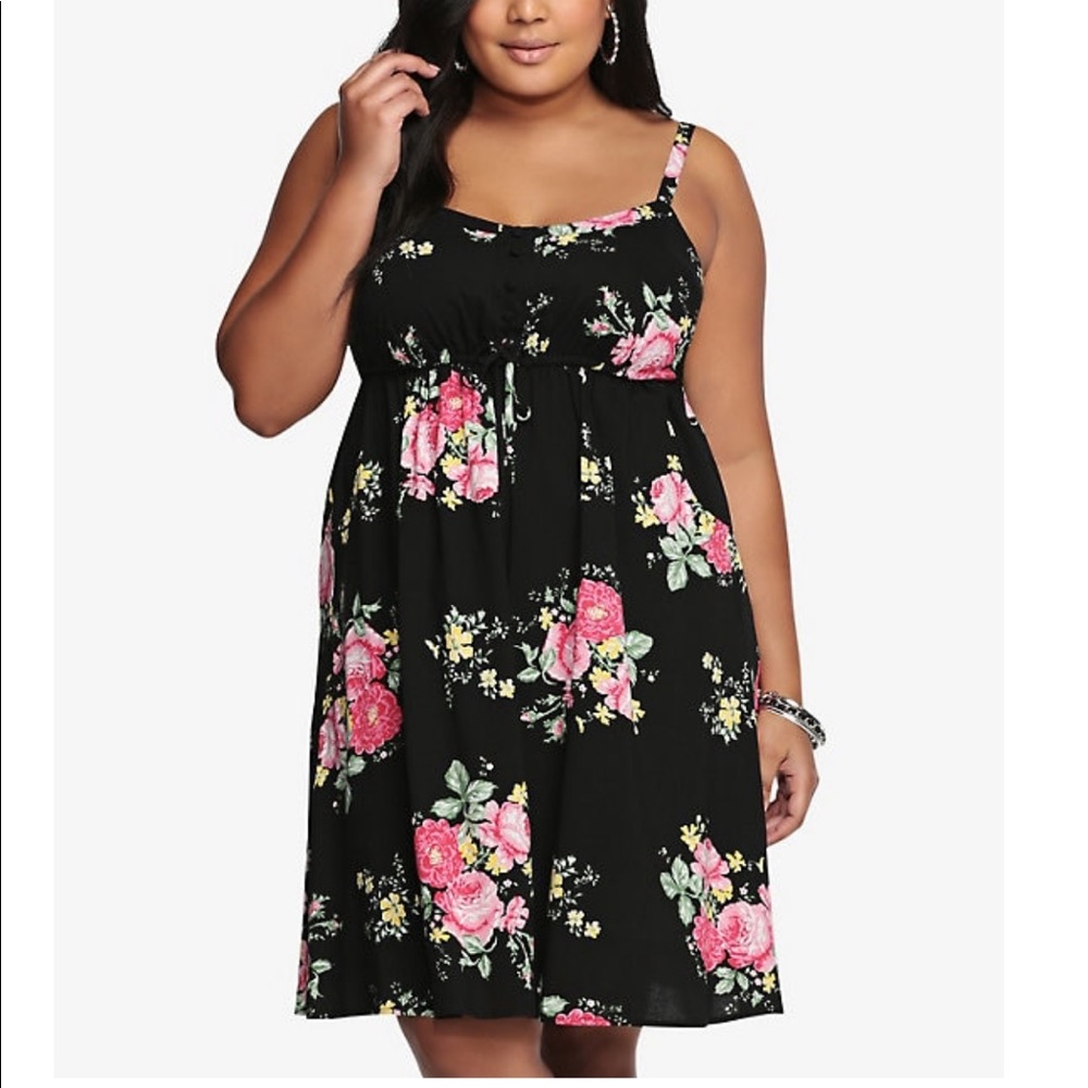 Torrid floral drawstring Henley tank dress